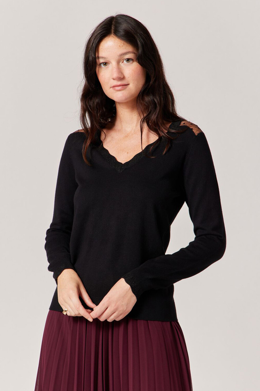 Pull col V Noir Naf Naf THNU88 625 NOIR POINTCARRE